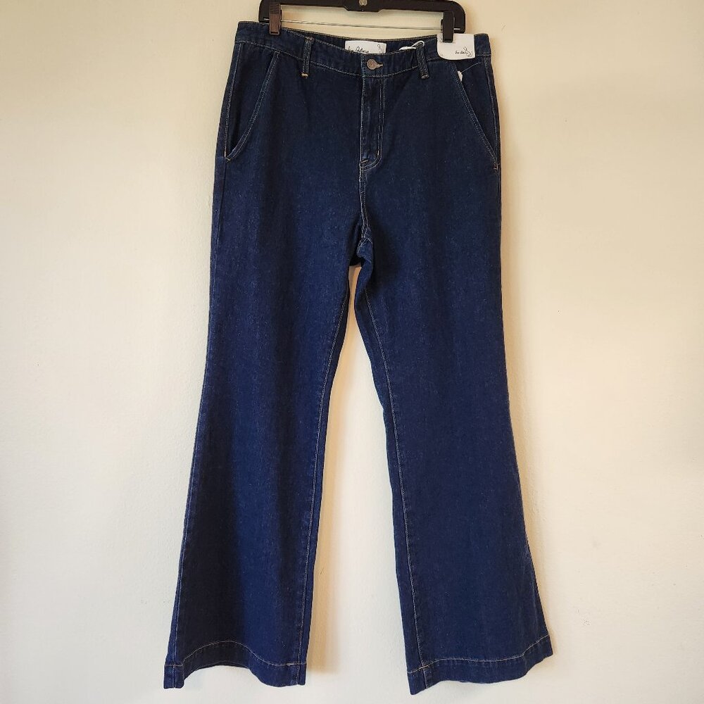 NWT Sam Edelman Bay Flare Trouser Jeans Atlantic Dark Wash Size 32